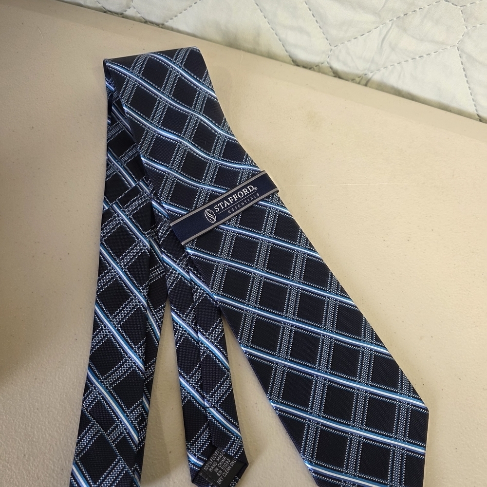 Stafford Black and Blue Checkered Men's Tie
